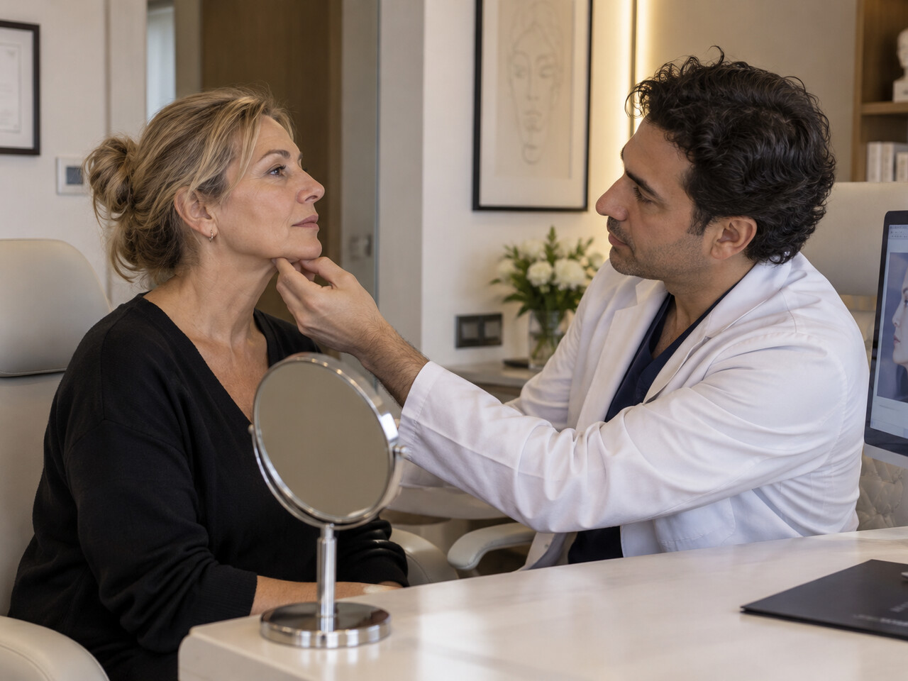 Surgeon consulting with a patient in an Istanbul facelift clinic
